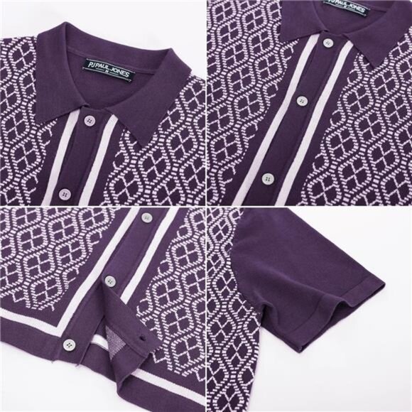 Men's Polo Shirts 70s Vintage Shirts Purple - Picture 5 of 6